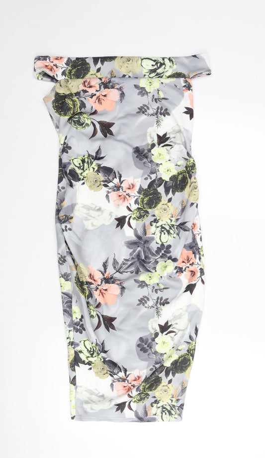 Boohoo Womens Multicoloured Floral Polyester Bodycon Size 8 Off the Shoulder Pullover
