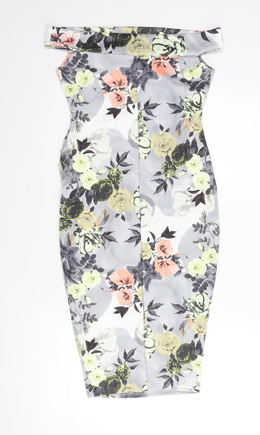 Boohoo Womens Multicoloured Floral Polyester Bodycon Size 8 Off the Shoulder Pullover