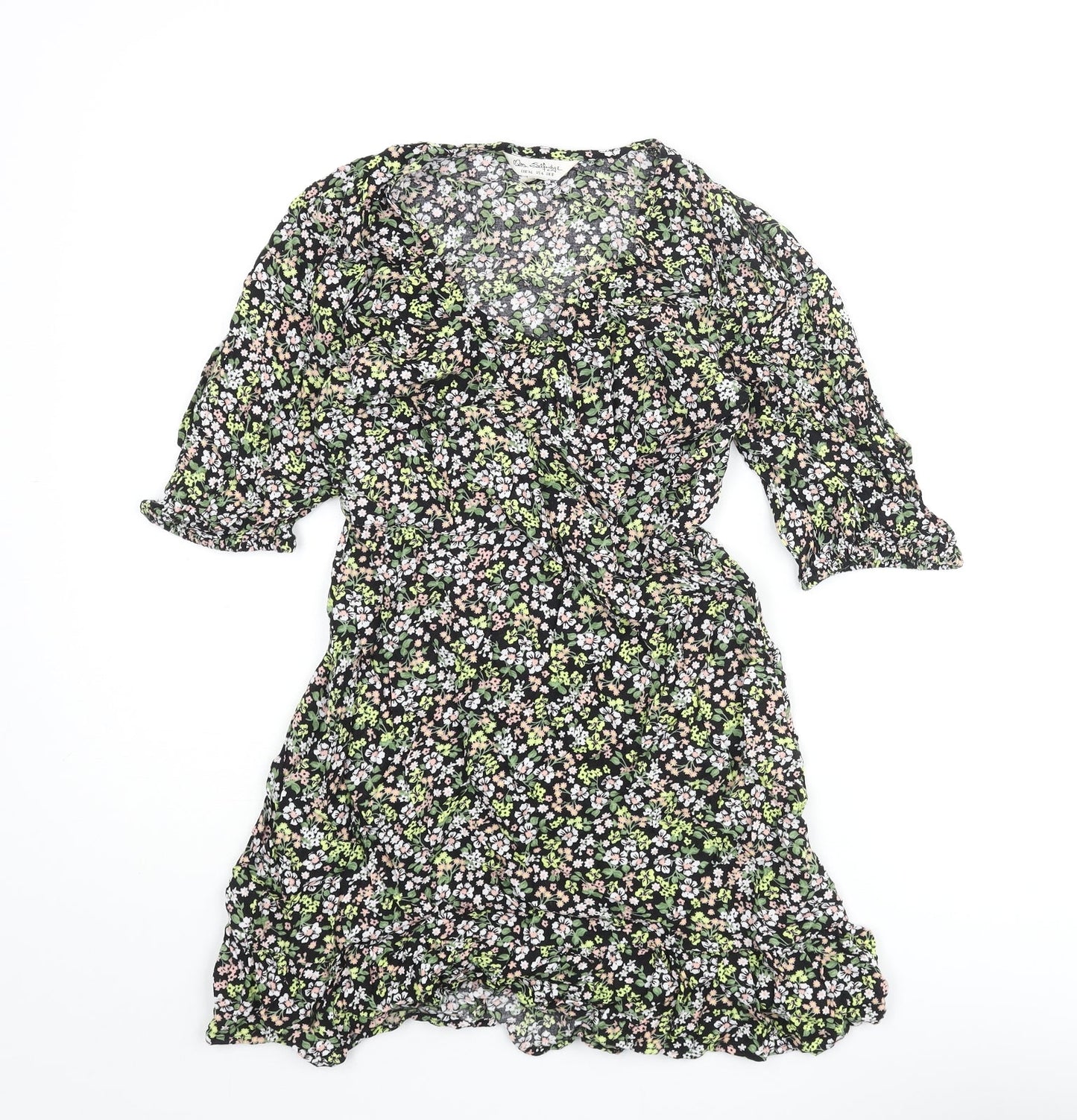 Miss Selfridge Womens Multicoloured Floral Viscose Mini Size 8 V-Neck Pullover - Frill