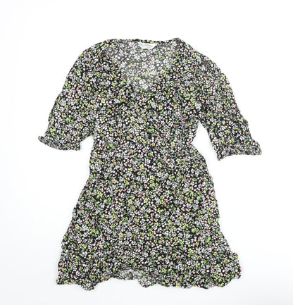 Miss Selfridge Womens Multicoloured Floral Viscose Mini Size 8 V-Neck Pullover - Frill