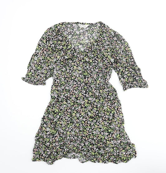 Miss Selfridge Womens Multicoloured Floral Viscose Mini Size 8 V-Neck Pullover - Frill