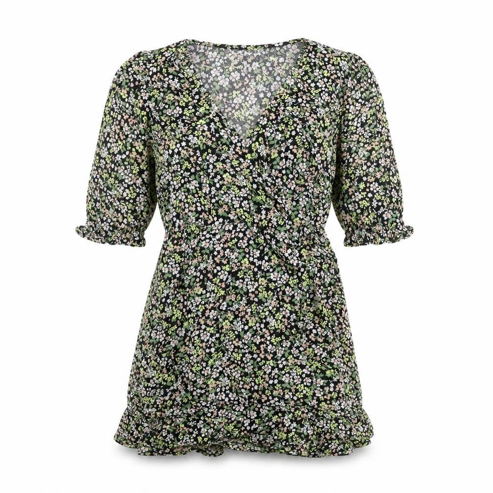 Miss Selfridge Womens Multicoloured Floral Viscose Mini Size 8 V-Neck Pullover - Frill