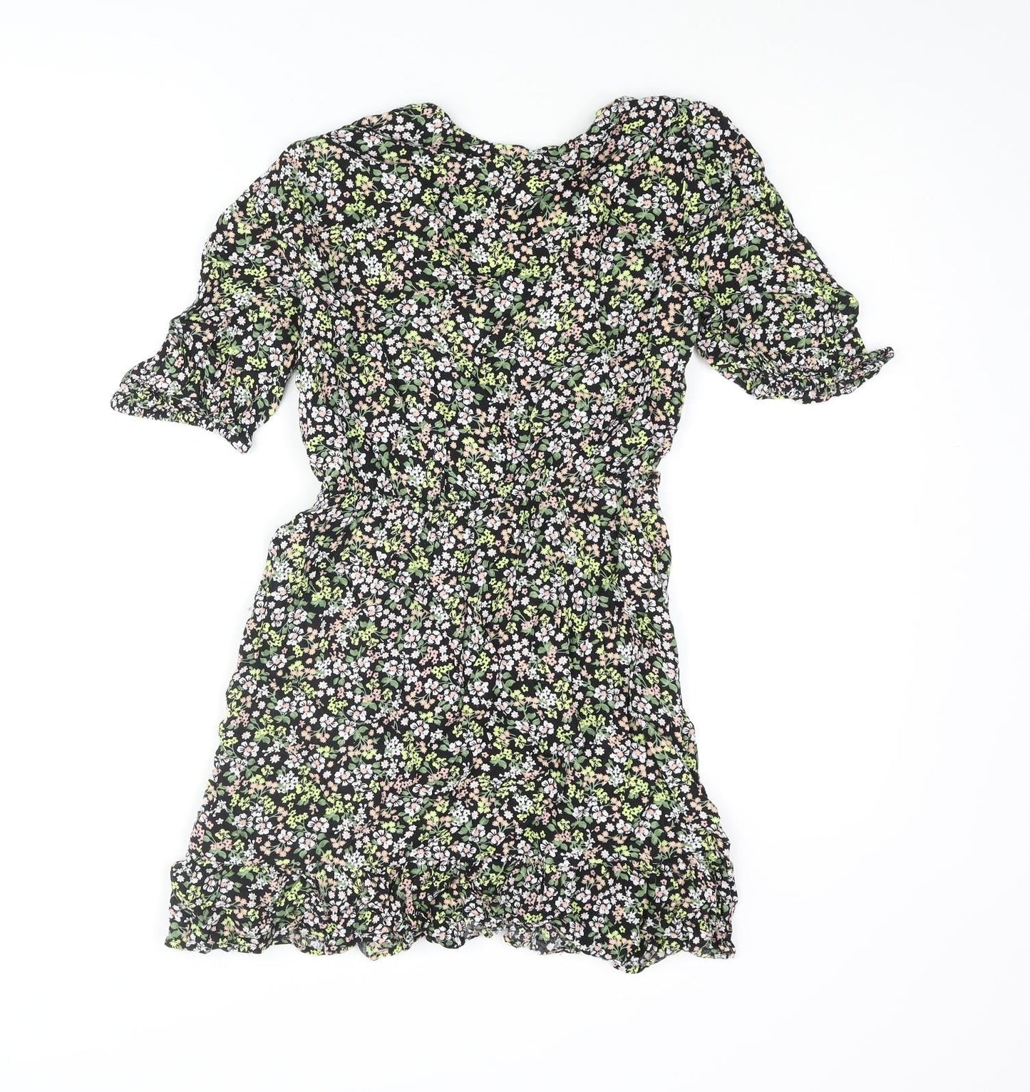 Miss Selfridge Womens Multicoloured Floral Viscose Mini Size 8 V-Neck Pullover - Frill