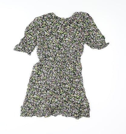 Miss Selfridge Womens Multicoloured Floral Viscose Mini Size 8 V-Neck Pullover - Frill