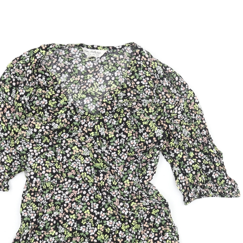 Miss Selfridge Womens Multicoloured Floral Viscose Mini Size 8 V-Neck Pullover - Frill