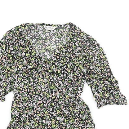 Miss Selfridge Womens Multicoloured Floral Viscose Mini Size 8 V-Neck Pullover - Frill