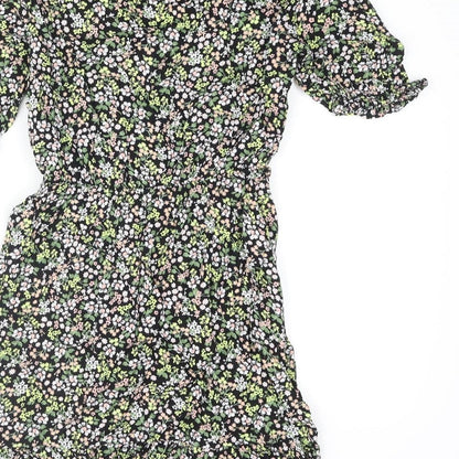 Miss Selfridge Womens Multicoloured Floral Viscose Mini Size 8 V-Neck Pullover - Frill