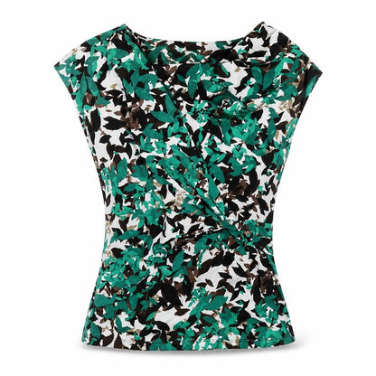Cato Womens Green Geometric Polyester Basic Blouse Size S Cowl Neck