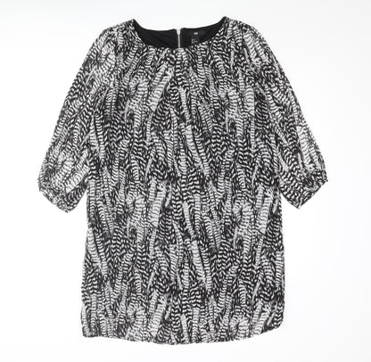H&M Womens Grey Geometric Polyester Shift Size 8 Round Neck Zip
