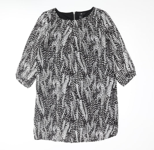 H&M Womens Grey Geometric Polyester Shift Size 8 Round Neck Zip