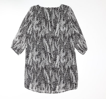 H&M Womens Grey Geometric Polyester Shift Size 8 Round Neck Zip