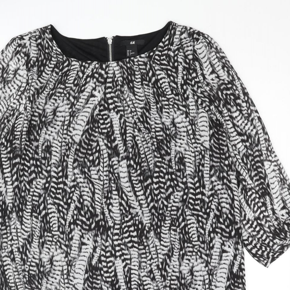 H&M Womens Grey Geometric Polyester Shift Size 8 Round Neck Zip