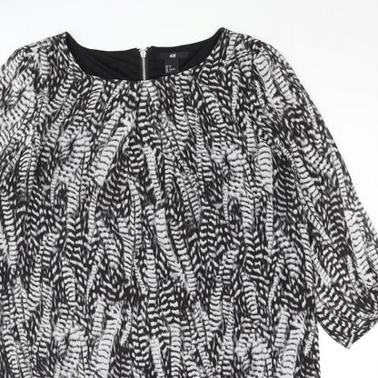 H&M Womens Grey Geometric Polyester Shift Size 8 Round Neck Zip