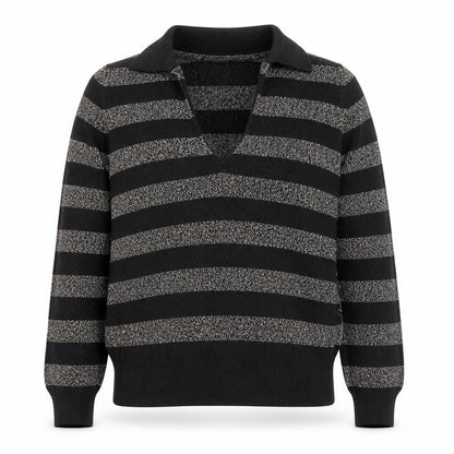 Marks and Spencer Womens Black Collared Striped Viscose Pullover Jumper Size M