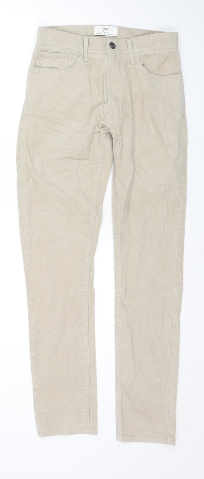 Marks and Spencer Mens Beige Cotton Trousers Size 28 in L31 in Slim Zip