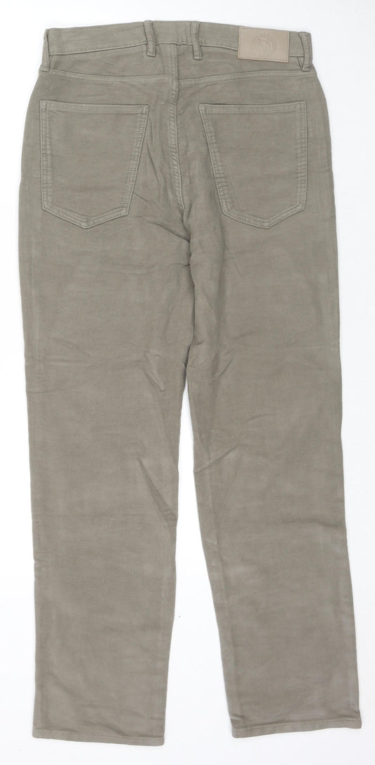 Marks and Spencer Mens Beige Cotton Trousers Size 30 in L31 in Regular Zip
