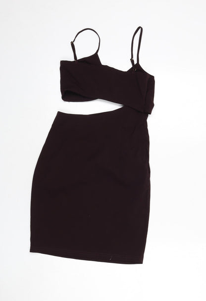 NaaNaa Womens Purple Polyester Bodycon Size 10 V-Neck Zip - Mini, Cut Out