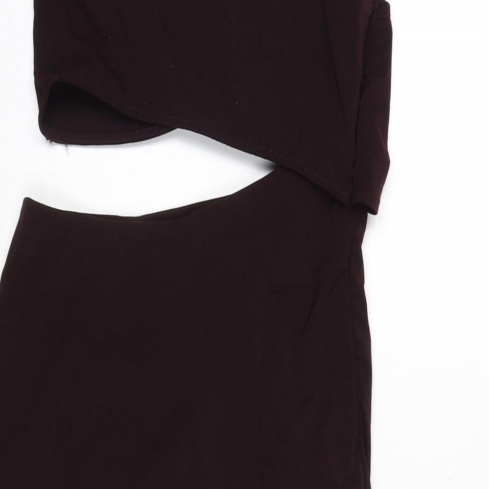NaaNaa Womens Purple Polyester Bodycon Size 10 V-Neck Zip - Mini, Cut Out