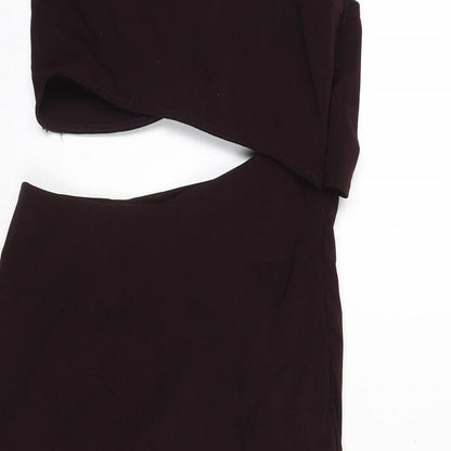 NaaNaa Womens Purple Polyester Bodycon Size 10 V-Neck Zip - Mini, Cut Out