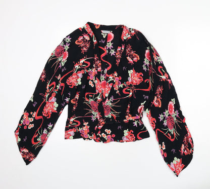 Womens UK Size 10 Oasis Black Wrap Blouse