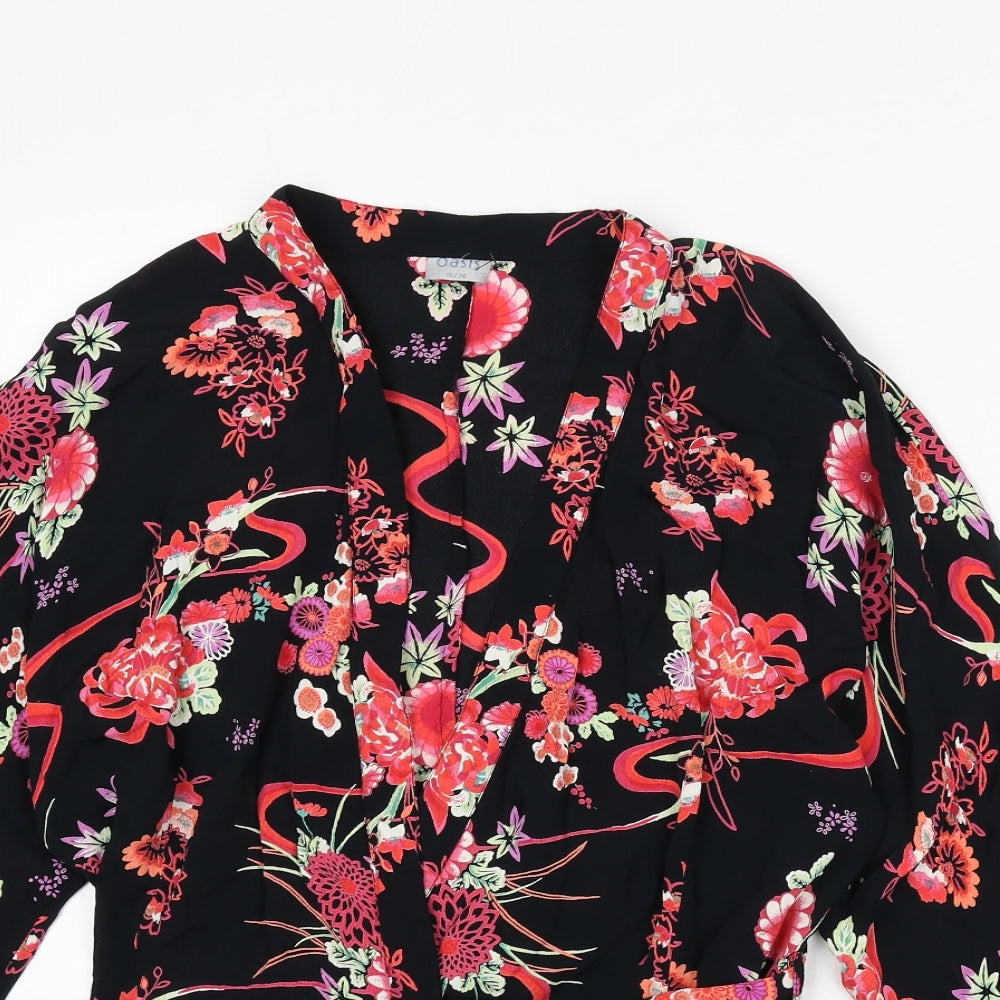 Womens UK Size 10 Oasis Black Wrap Blouse