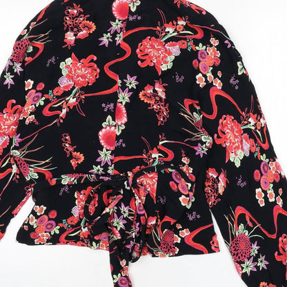 Womens UK Size 10 Oasis Black Wrap Blouse