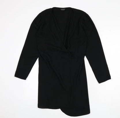 Topshop Womens Black Polyester Wrap Dress Size 10 V-Neck Tie