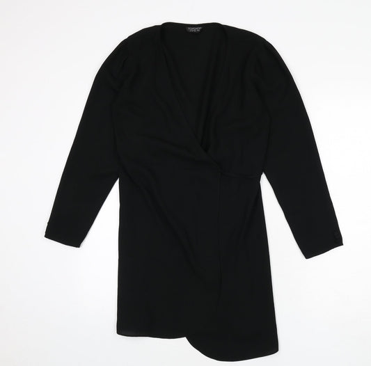 Topshop Womens Black Polyester Wrap Dress Size 10 V-Neck Tie