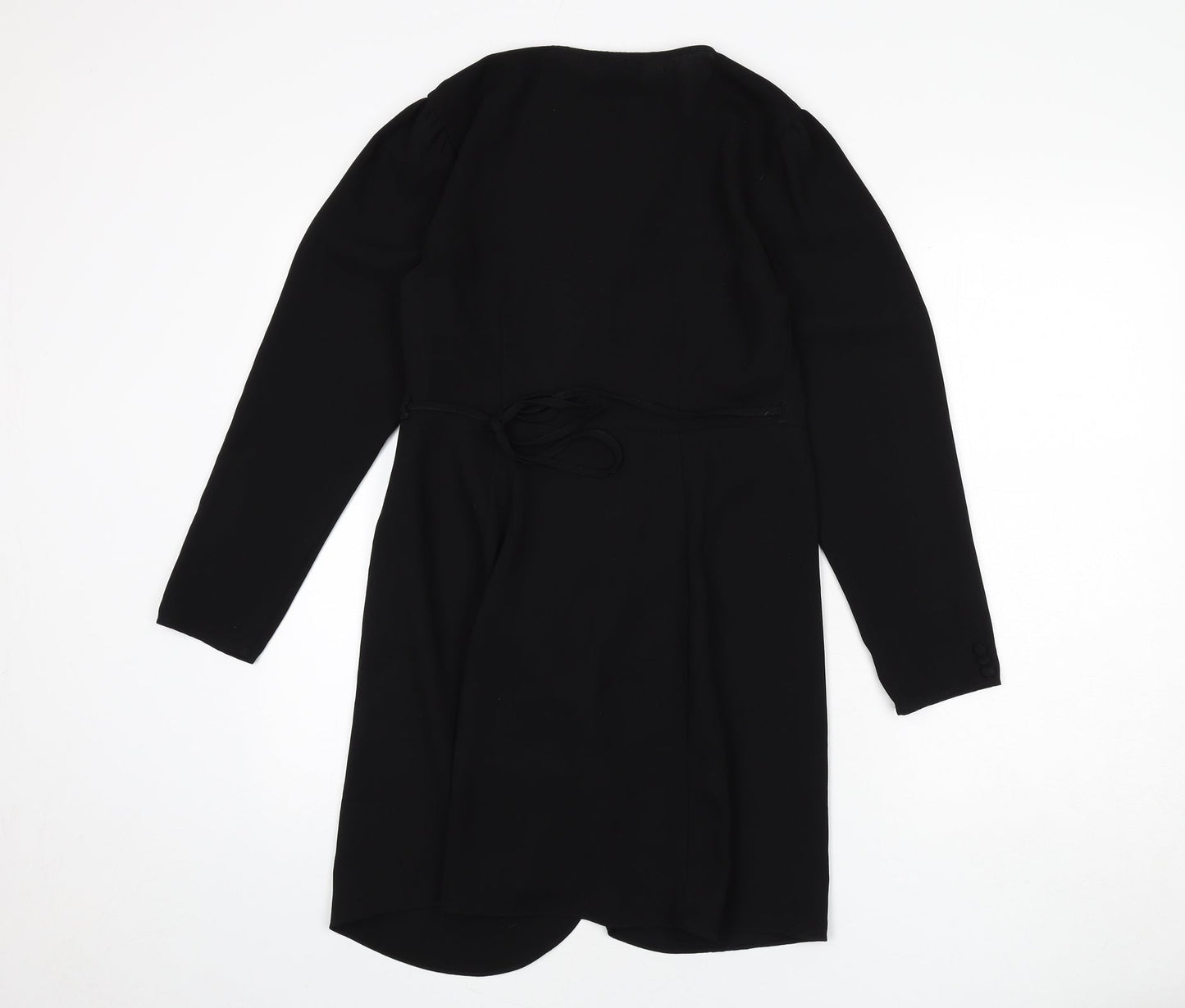 Topshop Womens Black Polyester Wrap Dress Size 10 V-Neck Tie