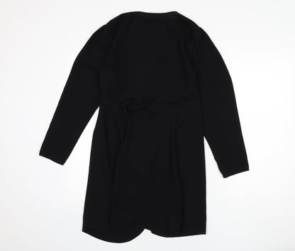 Topshop Womens Black Polyester Wrap Dress Size 10 V-Neck Tie