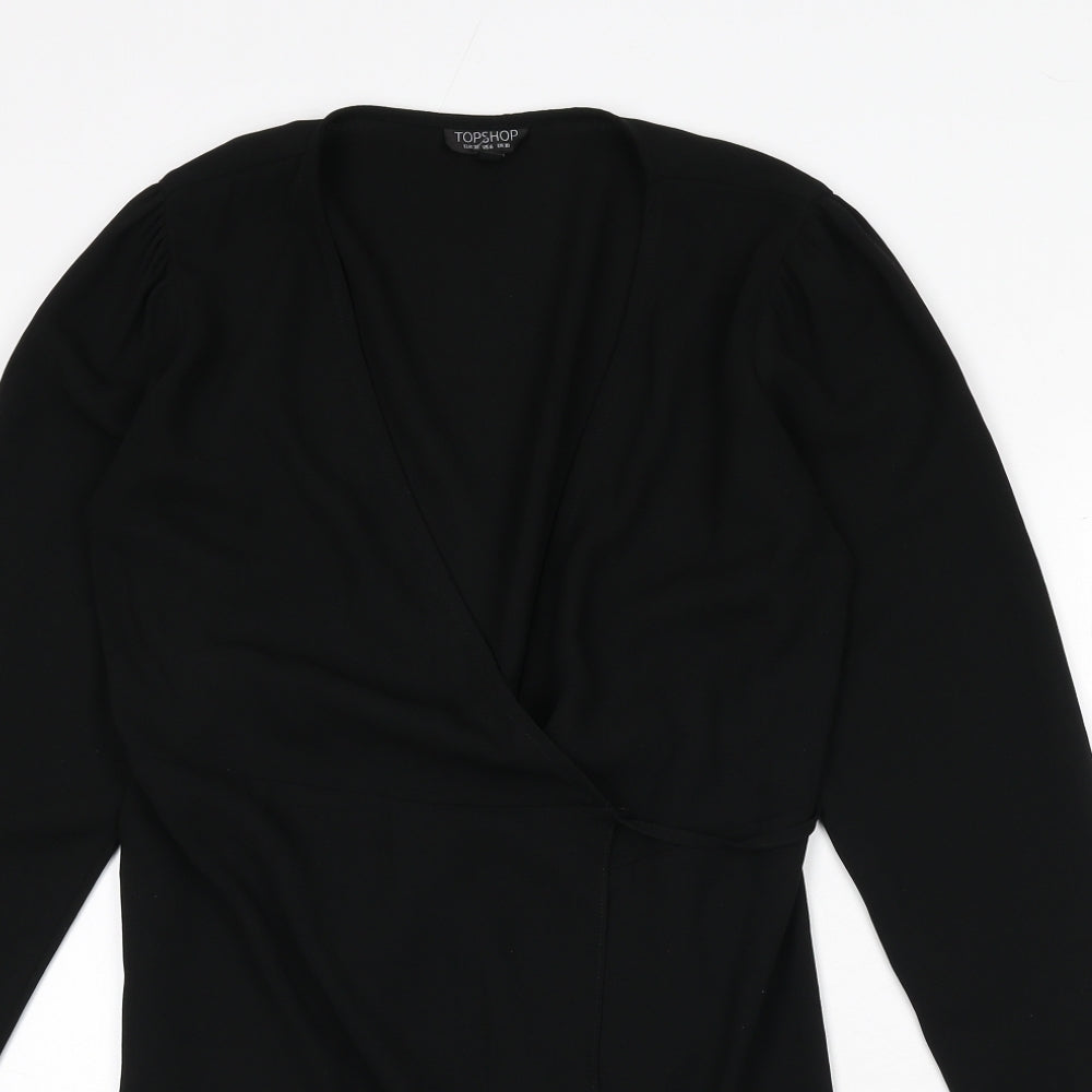Topshop Womens Black Polyester Wrap Dress Size 10 V-Neck Tie