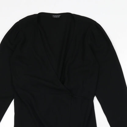 Topshop Womens Black Polyester Wrap Dress Size 10 V-Neck Tie