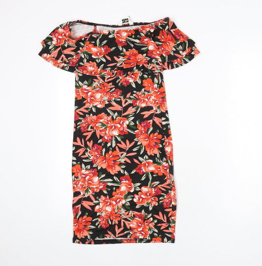 Miss Selfridge Womens Multicoloured Floral Viscose Bodycon Size 8 Off the Shoulder Pullover - Bardot