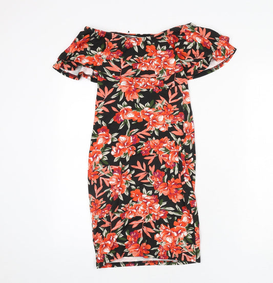 Miss Selfridge Womens Multicoloured Floral Viscose Bodycon Size 8 Off the Shoulder Pullover - Bardot