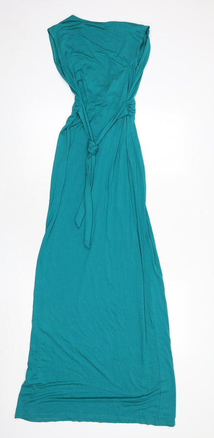 Dorothy Perkins Womens Green Viscose Maxi Size 8 V-Neck Pullover - Knot Front, Tie