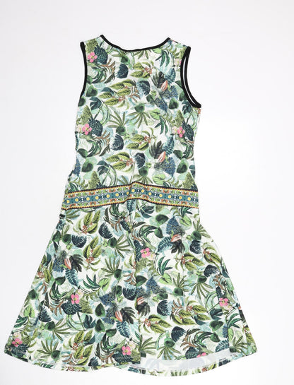 HEINE Womens Multicoloured Geometric Polyester Fit & Flare Size 12 Round Neck Pullover - Leaf and Flower Print