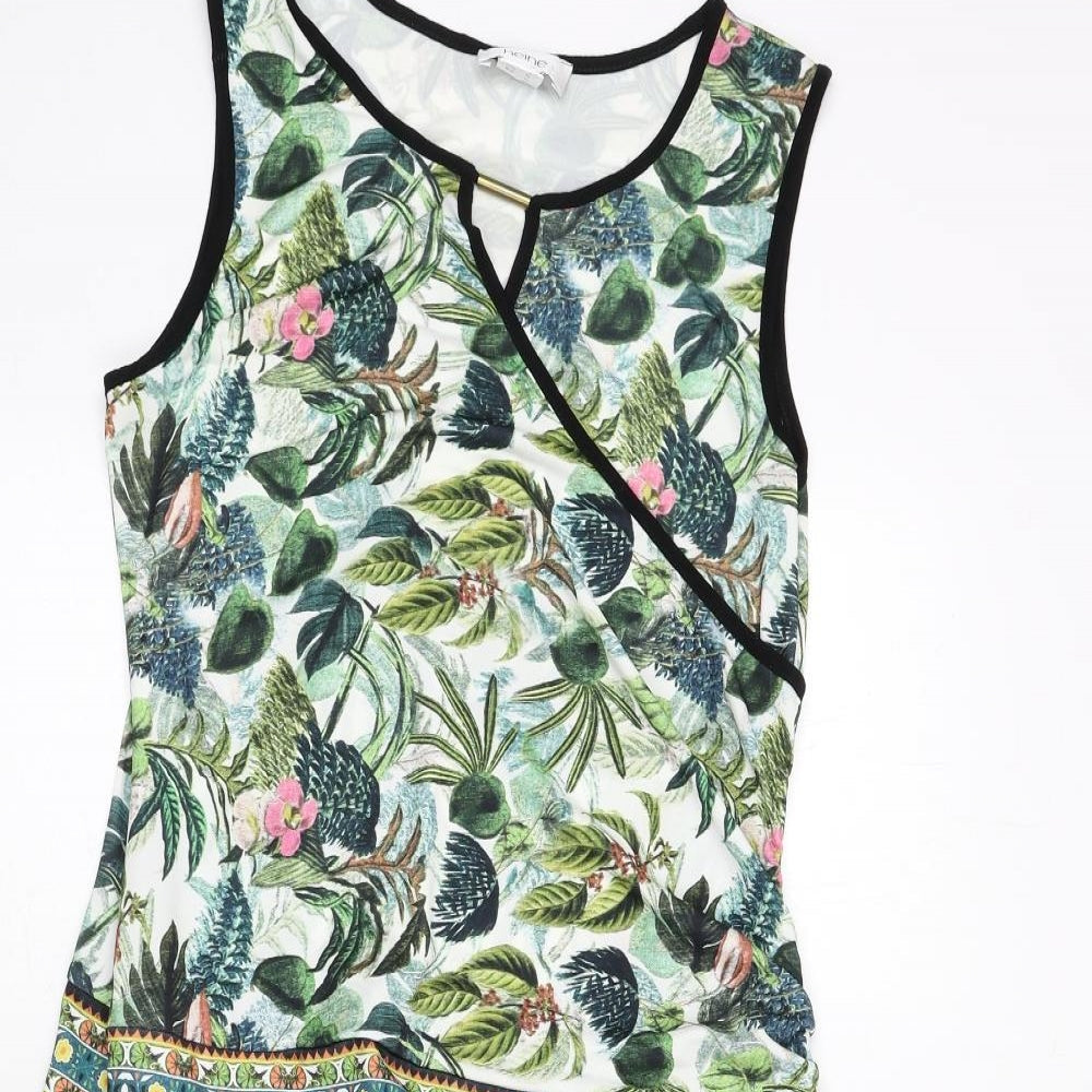 HEINE Womens Multicoloured Geometric Polyester Fit & Flare Size 12 Round Neck Pullover - Leaf and Flower Print