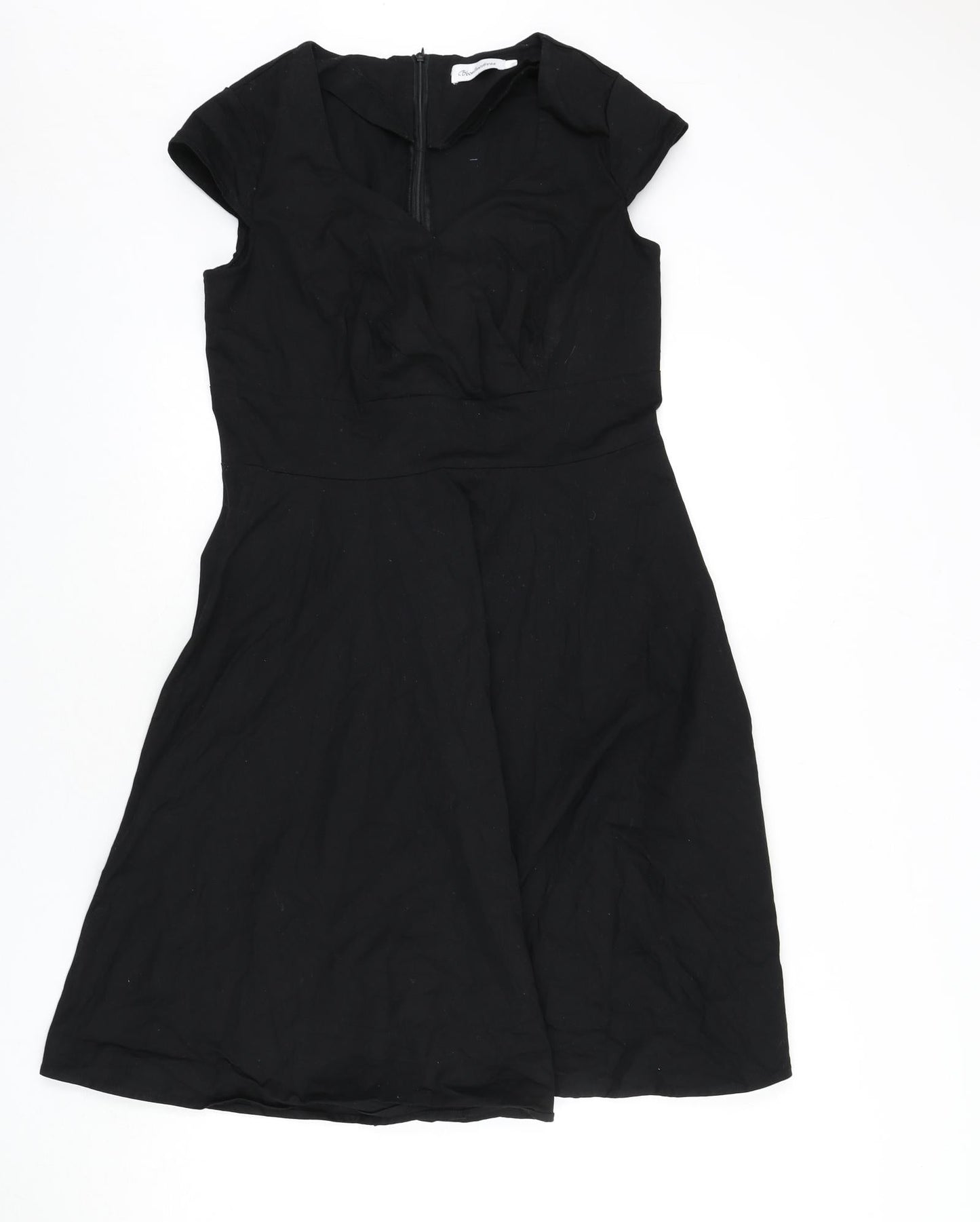 Bbonlinedress Womens Black Cotton Fit & Flare Size XL V-Neck Zip - Vintage