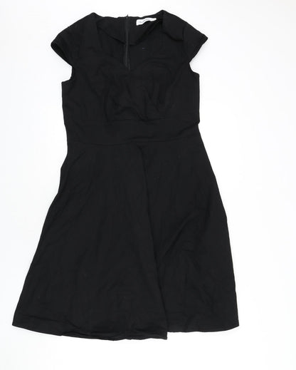 Bbonlinedress Womens Black Cotton Fit & Flare Size XL V-Neck Zip - Vintage