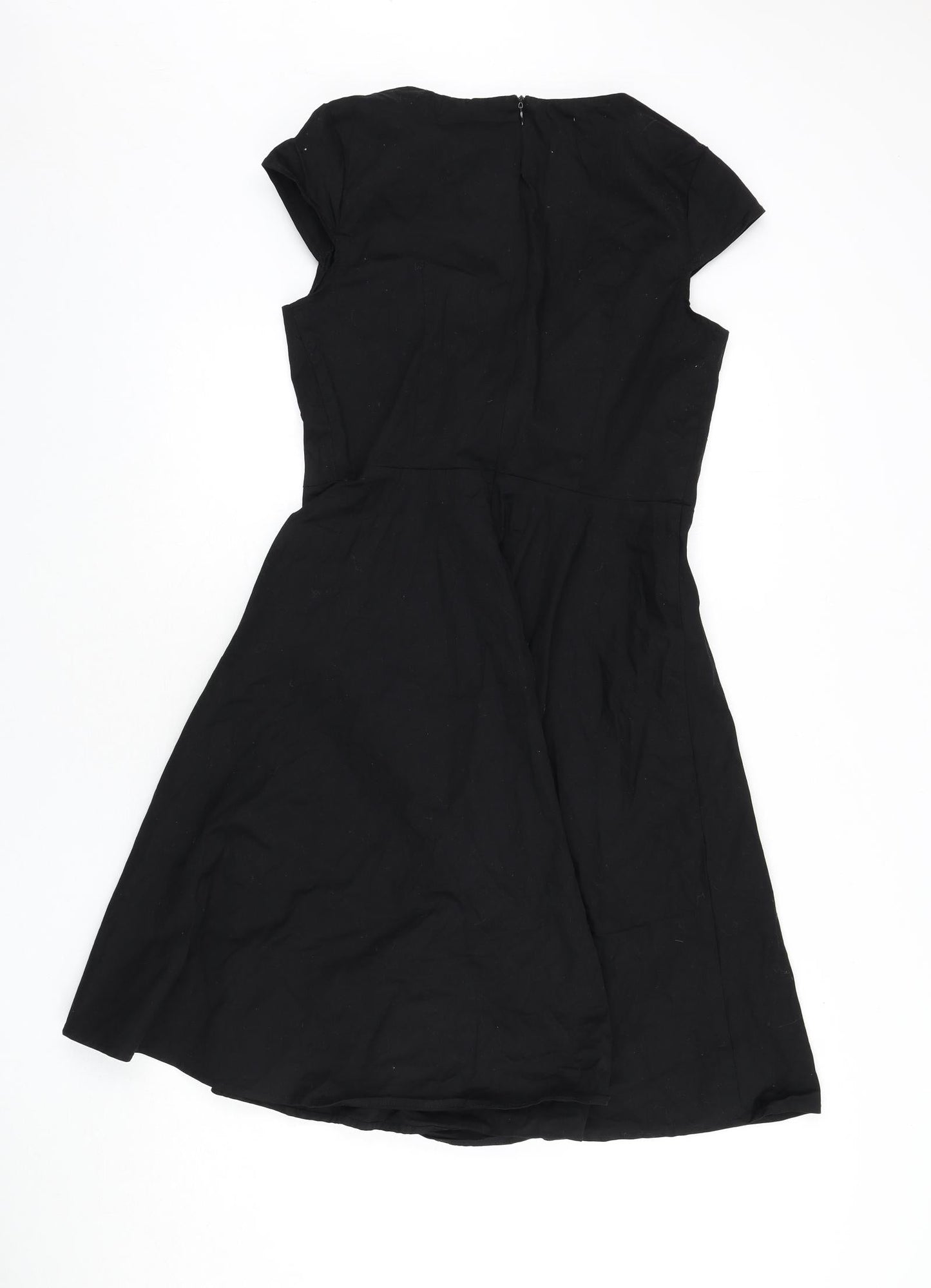 Bbonlinedress Womens Black Cotton Fit & Flare Size XL V-Neck Zip - Vintage