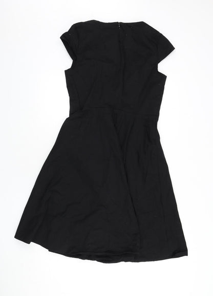 Bbonlinedress Womens Black Cotton Fit & Flare Size XL V-Neck Zip - Vintage