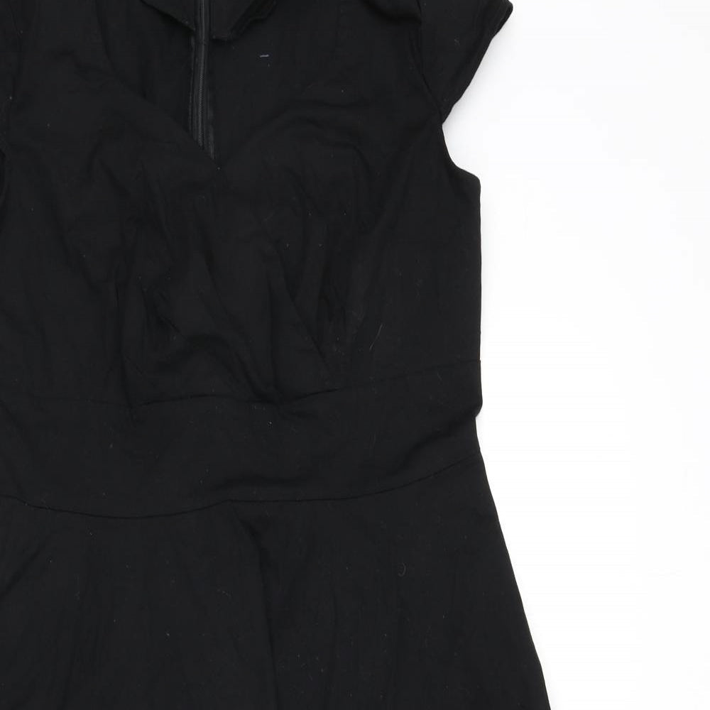 Bbonlinedress Womens Black Cotton Fit & Flare Size XL V-Neck Zip - Vintage