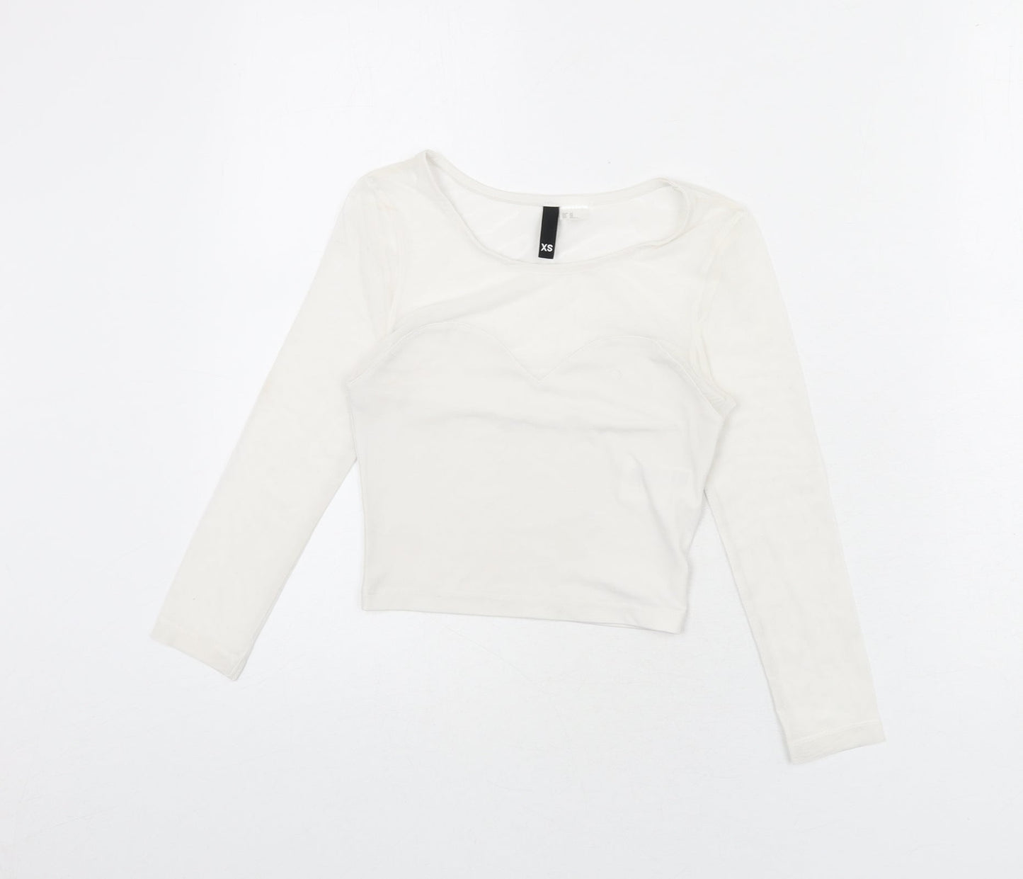 Divided by H&M Womens White Polyester Cropped T-Shirt Size XS Round Neck - Mesh Panels