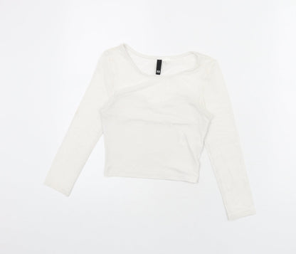 Divided by H&M Womens White Polyester Cropped T-Shirt Size XS Round Neck - Mesh Panels