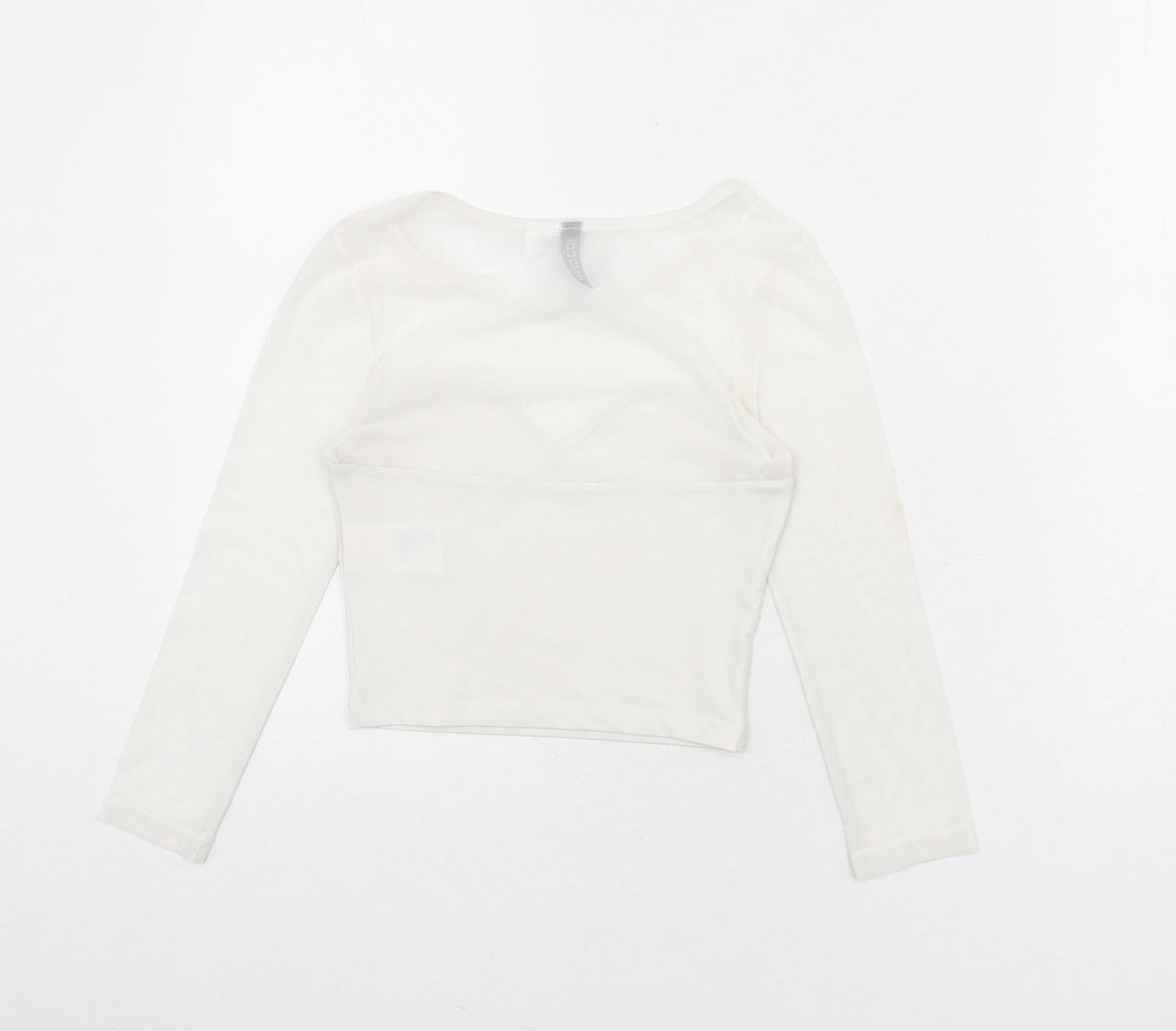 Divided by H&M Womens White Polyester Cropped T-Shirt Size XS Round Neck - Mesh Panels