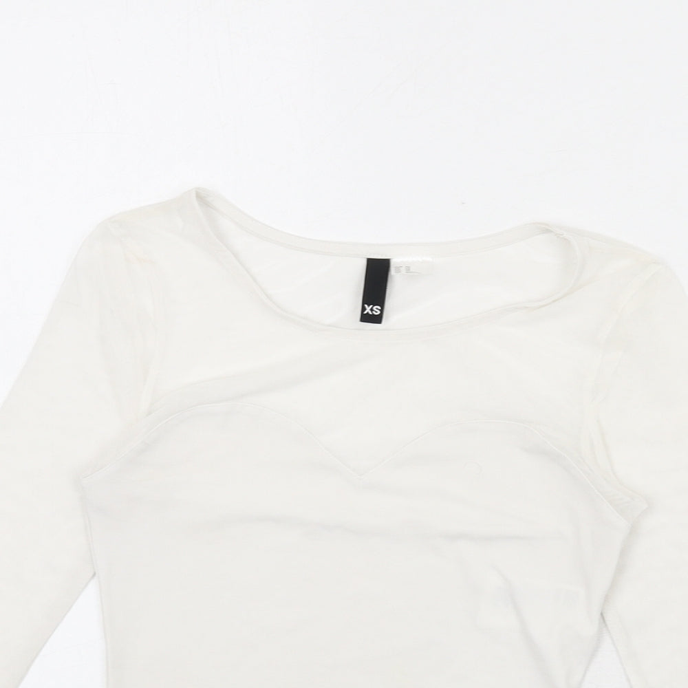 Divided by H&M Womens White Polyester Cropped T-Shirt Size XS Round Neck - Mesh Panels