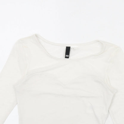 Divided by H&M Womens White Polyester Cropped T-Shirt Size XS Round Neck - Mesh Panels