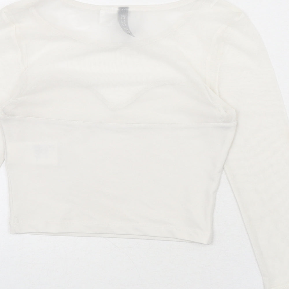 Divided by H&M Womens White Polyester Cropped T-Shirt Size XS Round Neck - Mesh Panels