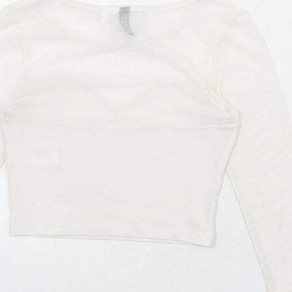 Divided by H&M Womens White Polyester Cropped T-Shirt Size XS Round Neck - Mesh Panels