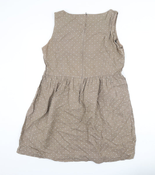 John Lewis Womens Brown Polka Dot Cotton Fit & Flare Size 14 Scoop Neck Zip